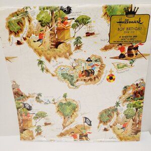 Vtg Hallmark Boy Birthday Kid Pirates Island Treasure Gift Wrapping Paper Crafts
